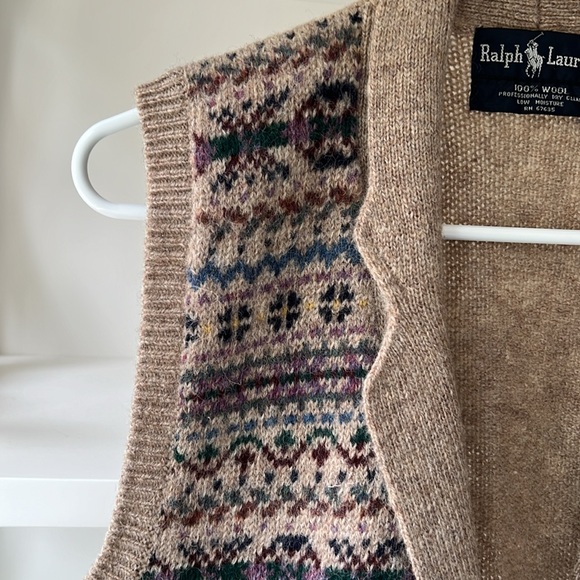 Vintage Ralph Lauren Fair Isle Collared Wool Sweater Vest 80's Women's Size L - Picture 8 of 14